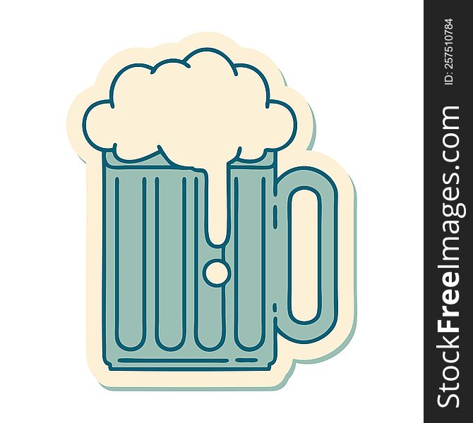 sticker of tattoo in traditional style of a beer tankard. sticker of tattoo in traditional style of a beer tankard