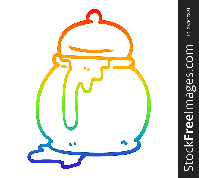 rainbow gradient line drawing of a cartoon honey pot