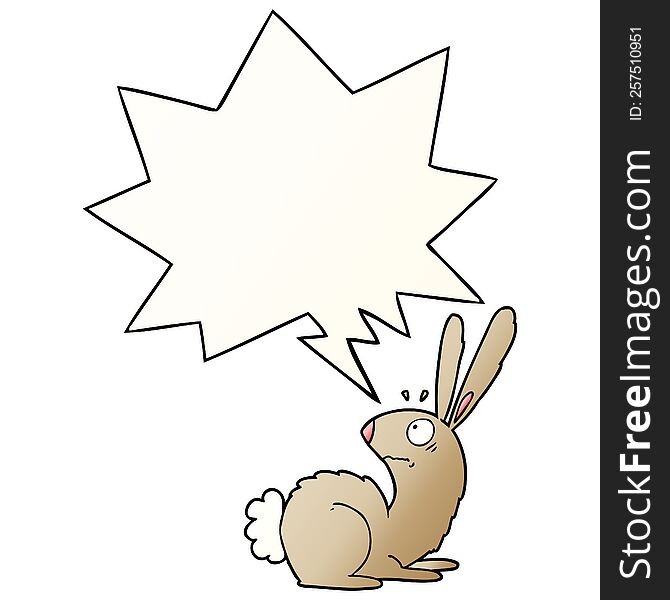 Cartoon Startled Bunny Rabbit And Speech Bubble In Smooth Gradient Style