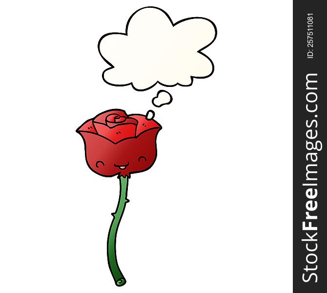 Cartoon Rose And Thought Bubble In Smooth Gradient Style