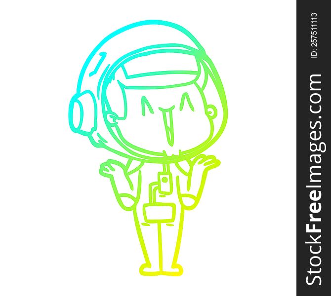 Cold Gradient Line Drawing Happy Cartoon Astronaut Shrugging Shoulders