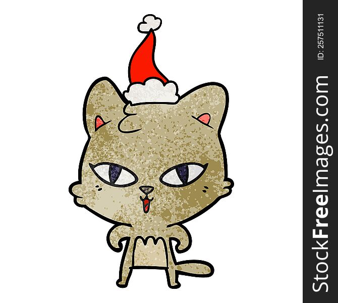 Textured Cartoon Of A Cat Wearing Santa Hat