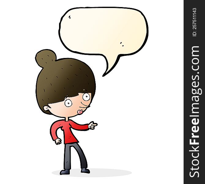 Cartoon Woman Pointing With Speech Bubble