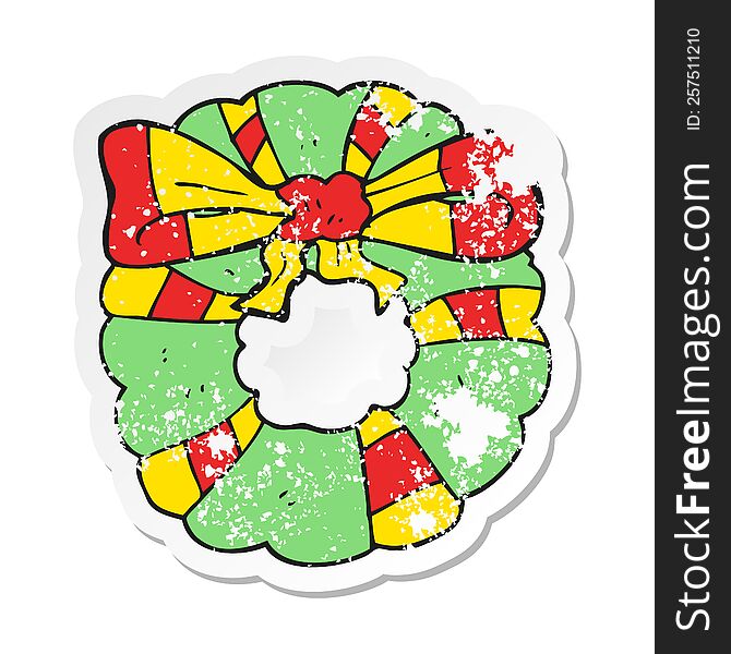 retro distressed sticker of a cartoon christmas wreath
