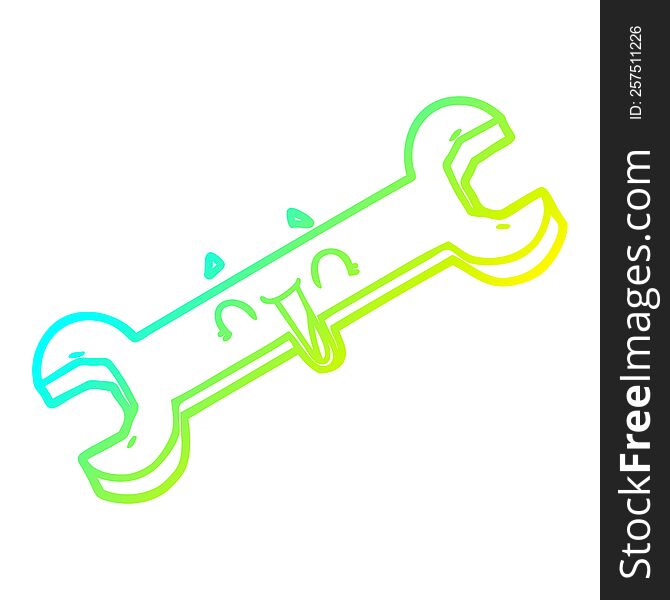 cold gradient line drawing of a cartoon laughing spanner