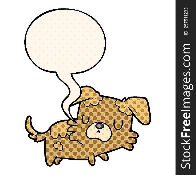 Cartoon Little Dog And Speech Bubble In Comic Book Style