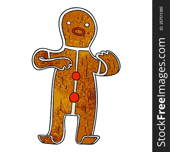 hand drawn textured cartoon doodle of a gingerbread man