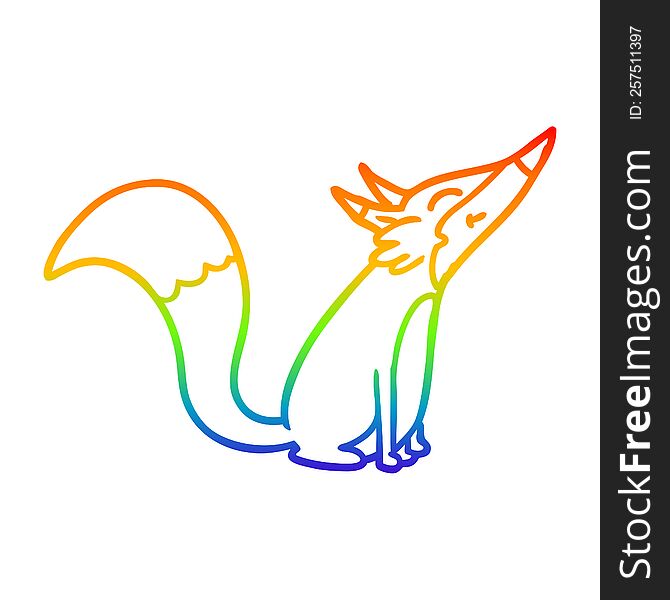 Rainbow Gradient Line Drawing Cartoon Arctic Fox