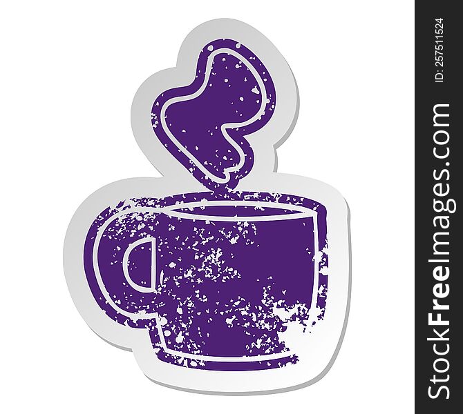 distressed old cartoon sticker of a steaming hot drink