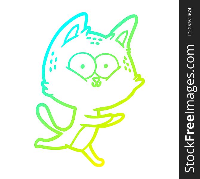 Cold Gradient Line Drawing Cartoon Cat Running