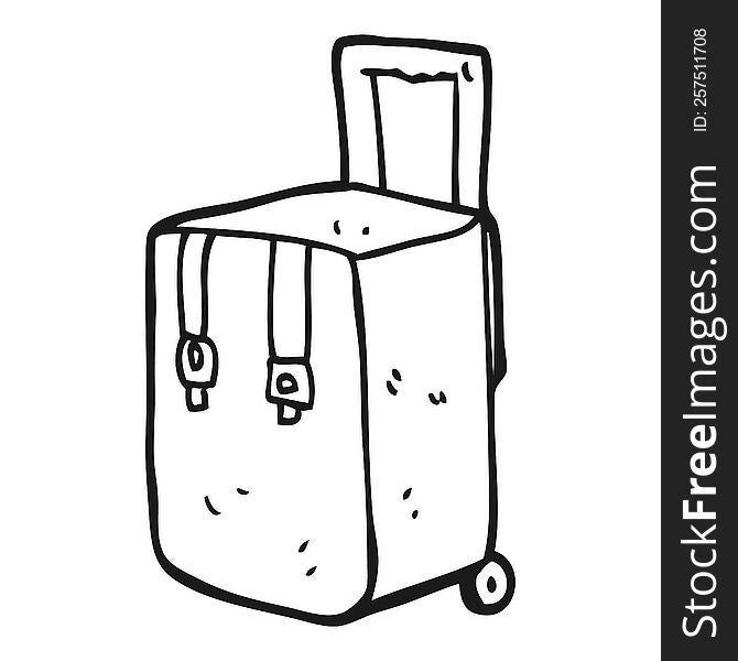 freehand drawn black and white cartoon luggage
