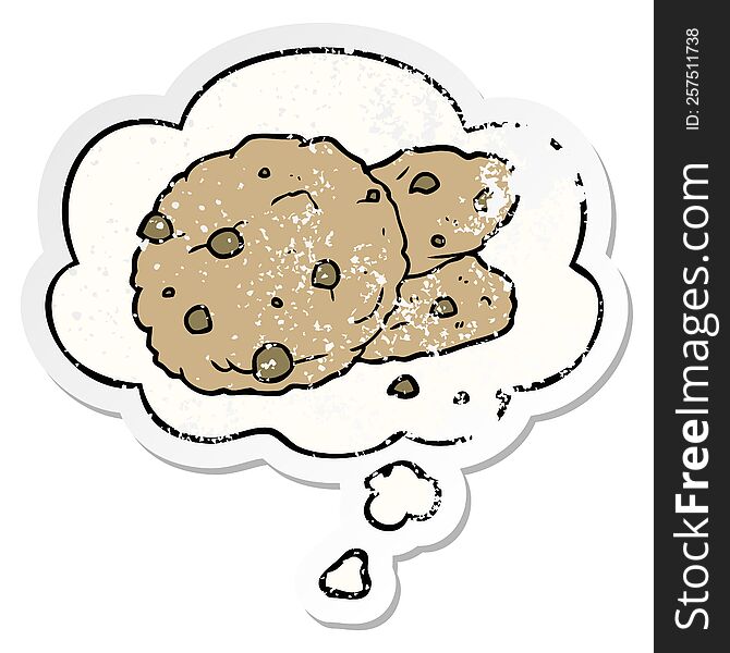 cartoon cookies and thought bubble as a distressed worn sticker