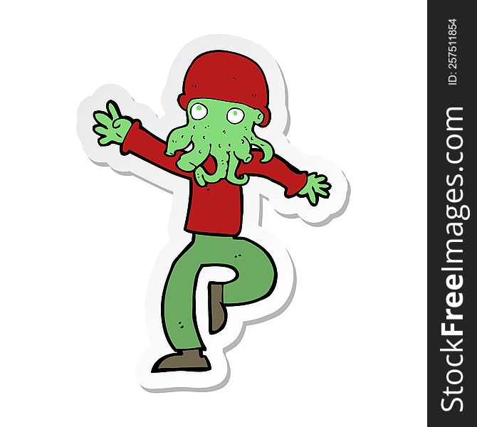 sticker of a cartoon alien monster man