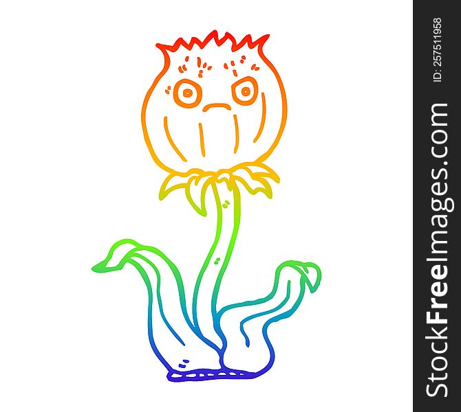 rainbow gradient line drawing of a cartoon thistle