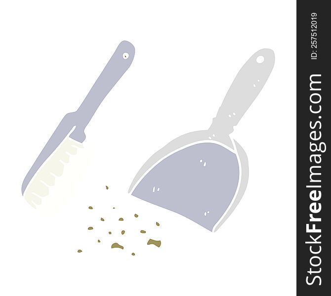 Flat Color Illustration Of A Cartoon Dustpan And Brush