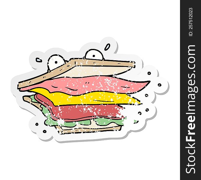 distressed sticker of a sandwich cartoon character