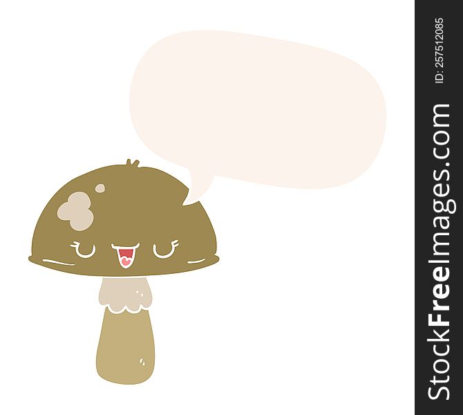 Cartoon Mushroom And Speech Bubble In Retro Style