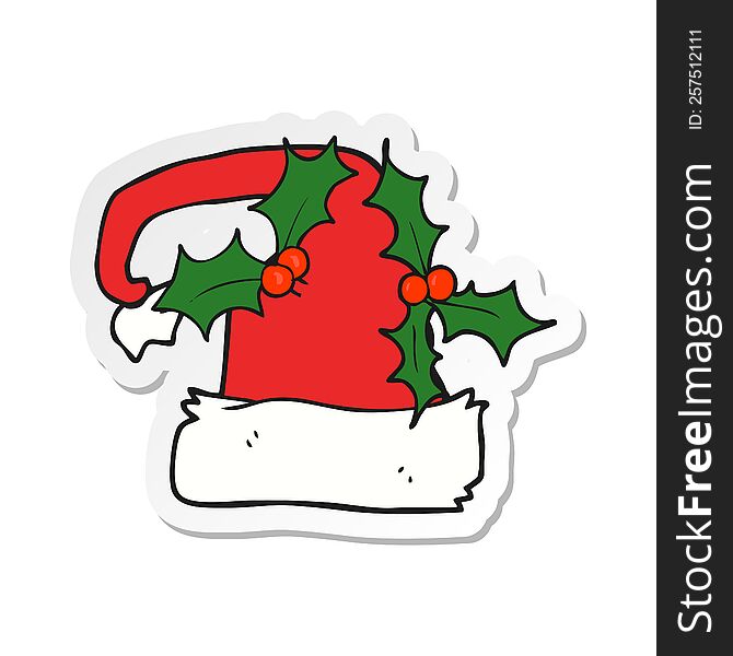sticker of a cartoon christmas holly hat