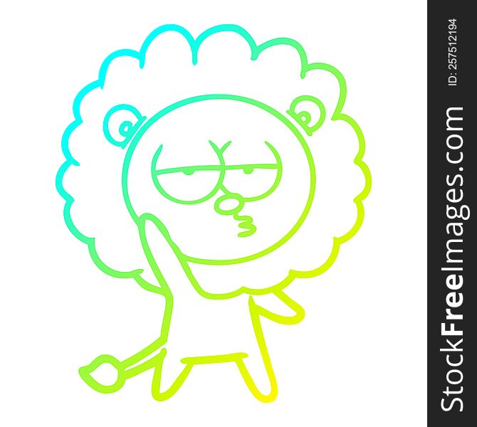 Cold Gradient Line Drawing Cartoon Bored Lion Waving
