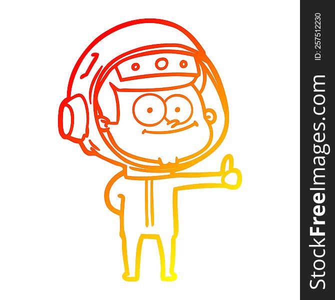warm gradient line drawing of a happy astronaut cartoon