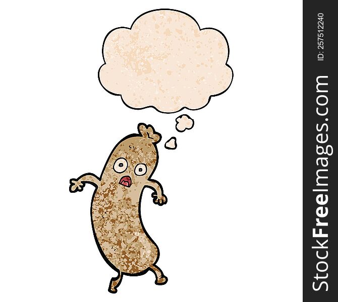 Cartoon Sausage And Thought Bubble In Grunge Texture Pattern Style
