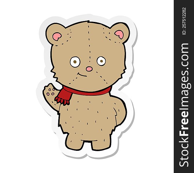 Sticker Of A Cartoon Bear Waving