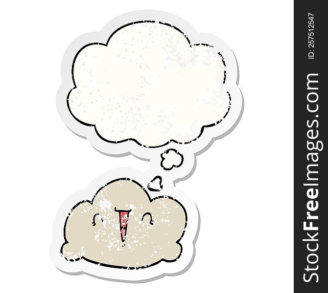 Cartoon Cloud And Thought Bubble As A Distressed Worn Sticker