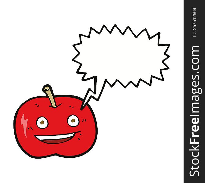 cartoon shiny apple with speech bubble