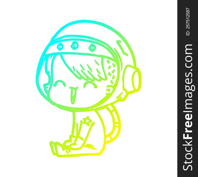 Cold Gradient Line Drawing Happy Cartoon Space Girl