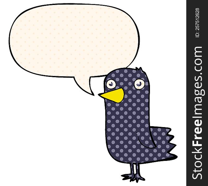 Cartoon Bird And Speech Bubble In Comic Book Style