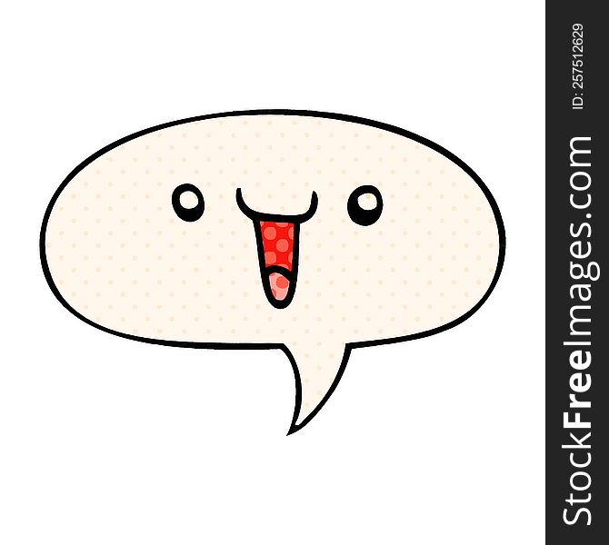 Cute Happy Cartoon Face And Speech Bubble In Comic Book Style