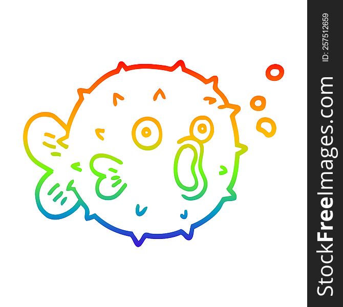 Rainbow Gradient Line Drawing Cartoon Blow Fish