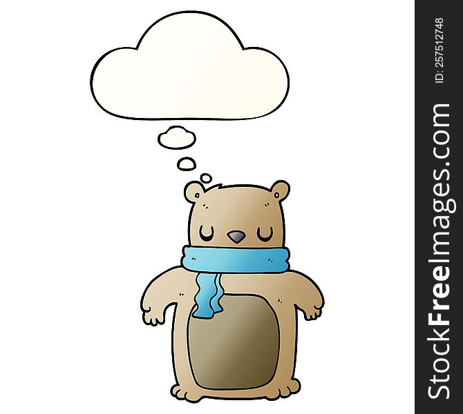 Cartoon Bear With Scarf And Thought Bubble In Smooth Gradient Style