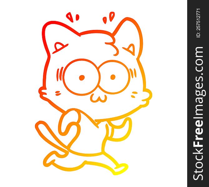 warm gradient line drawing of a cartoon surprised cat running