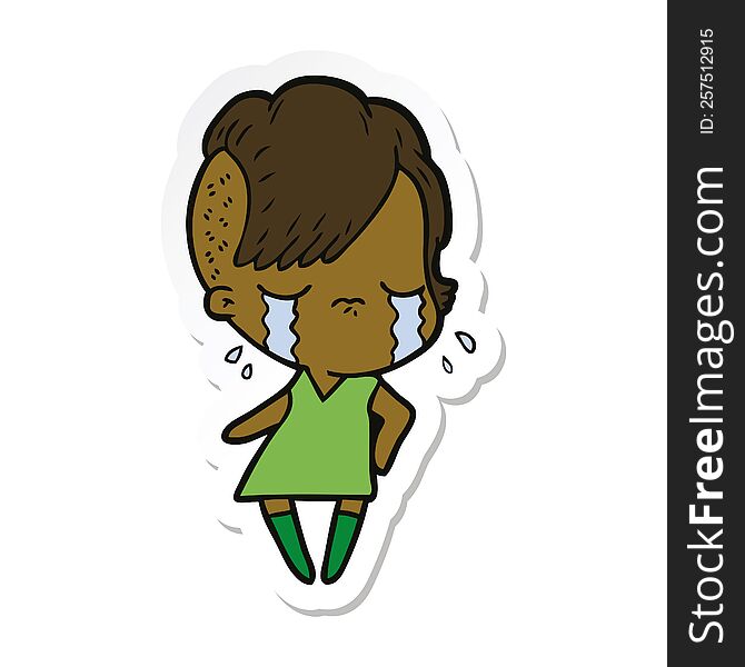 Sticker Of A Cartoon Crying Girl