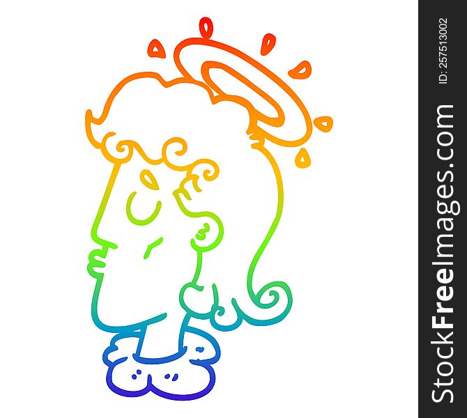 Rainbow Gradient Line Drawing Cartoon Angel Face