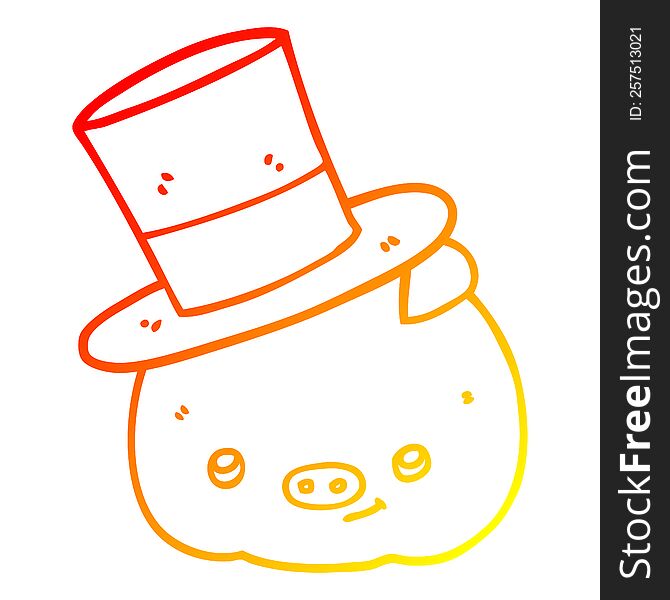 warm gradient line drawing cartoon pig wearing top hat