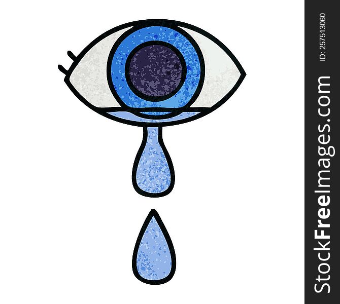 retro grunge texture cartoon of a crying eye