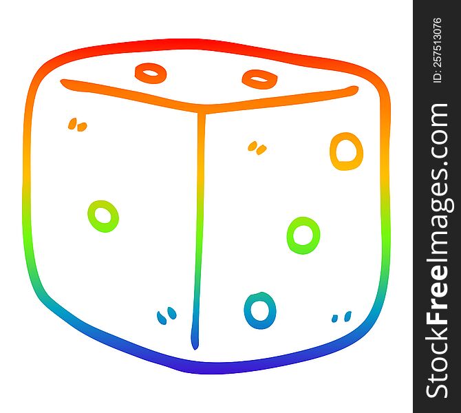 rainbow gradient line drawing of a cartoon red dice