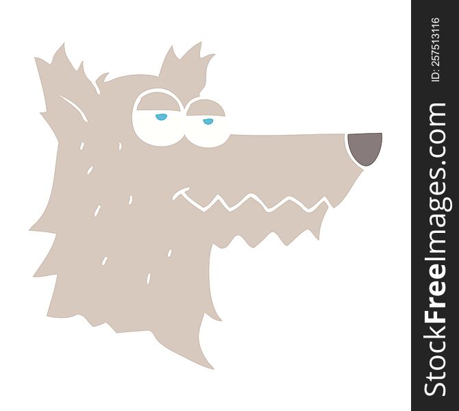 Flat Color Illustration Of A Cartoon Wolf Head