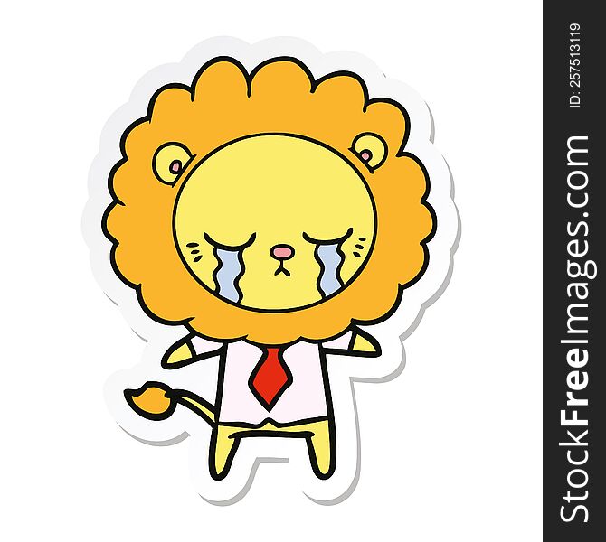 sticker of a crying cartoon lion