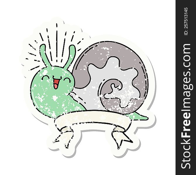 Grunge Sticker Of Tattoo Style Happy Snail