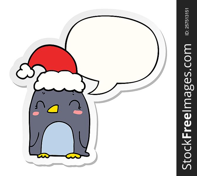 Cute Christmas Penguin And Speech Bubble Sticker