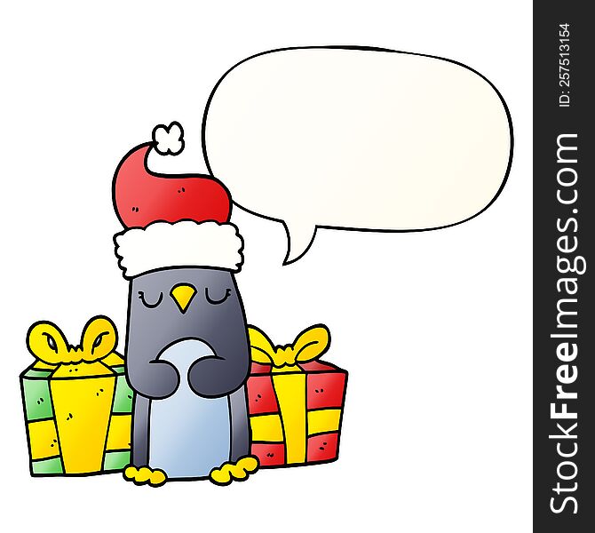 Cute Christmas Penguin And Speech Bubble In Smooth Gradient Style