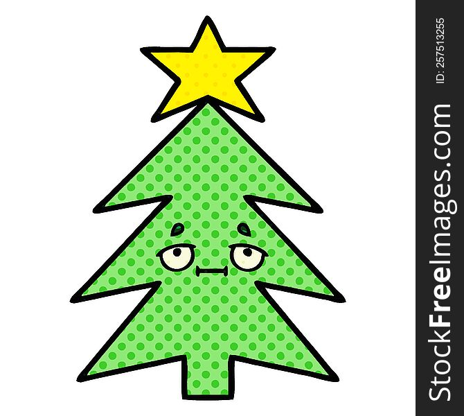 comic book style cartoon of a christmas tree