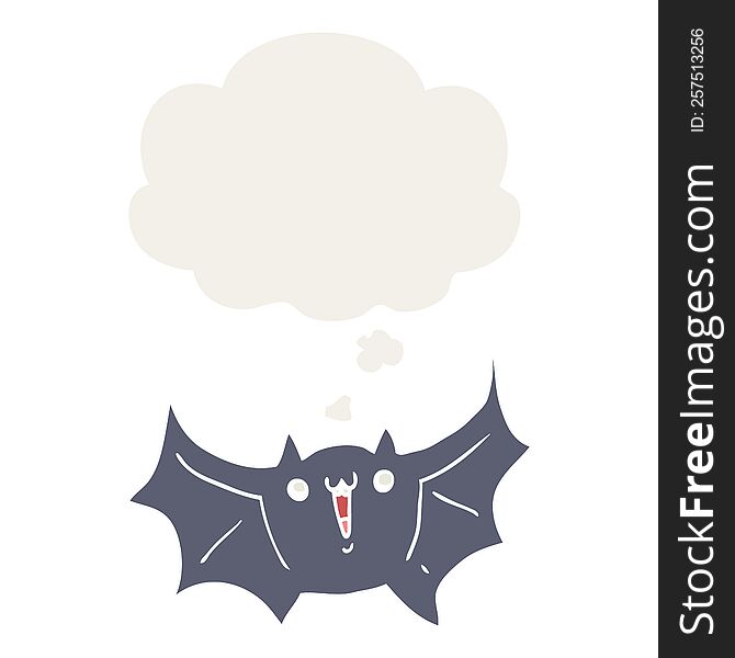 Cartoon Happy Vampire Bat And Thought Bubble In Retro Style