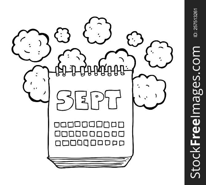 black and white cartoon calendar showing month of September