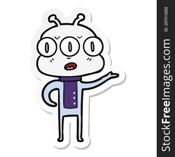 Sticker Of A Confused Three Eyed Alien