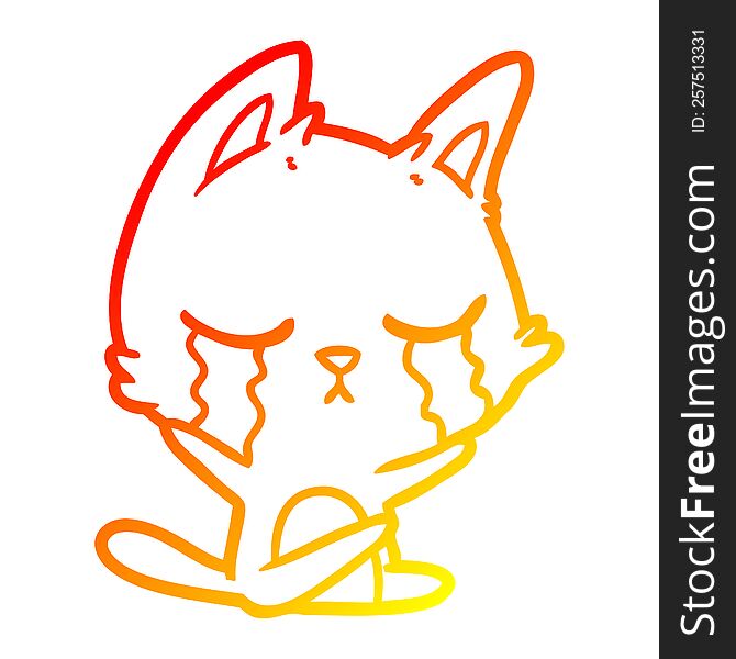 Warm Gradient Line Drawing Crying Cartoon Cat