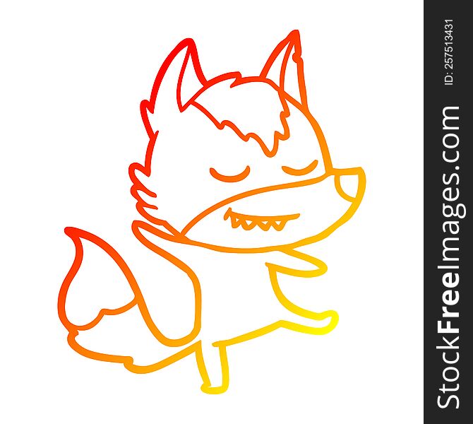 warm gradient line drawing friendly cartoon wolf balancing